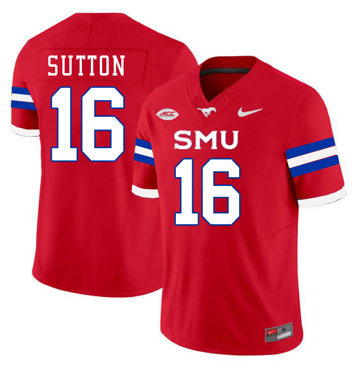 SMU Mustangs #16 Courtland Sutton Jersey College Football Uniforms-Red